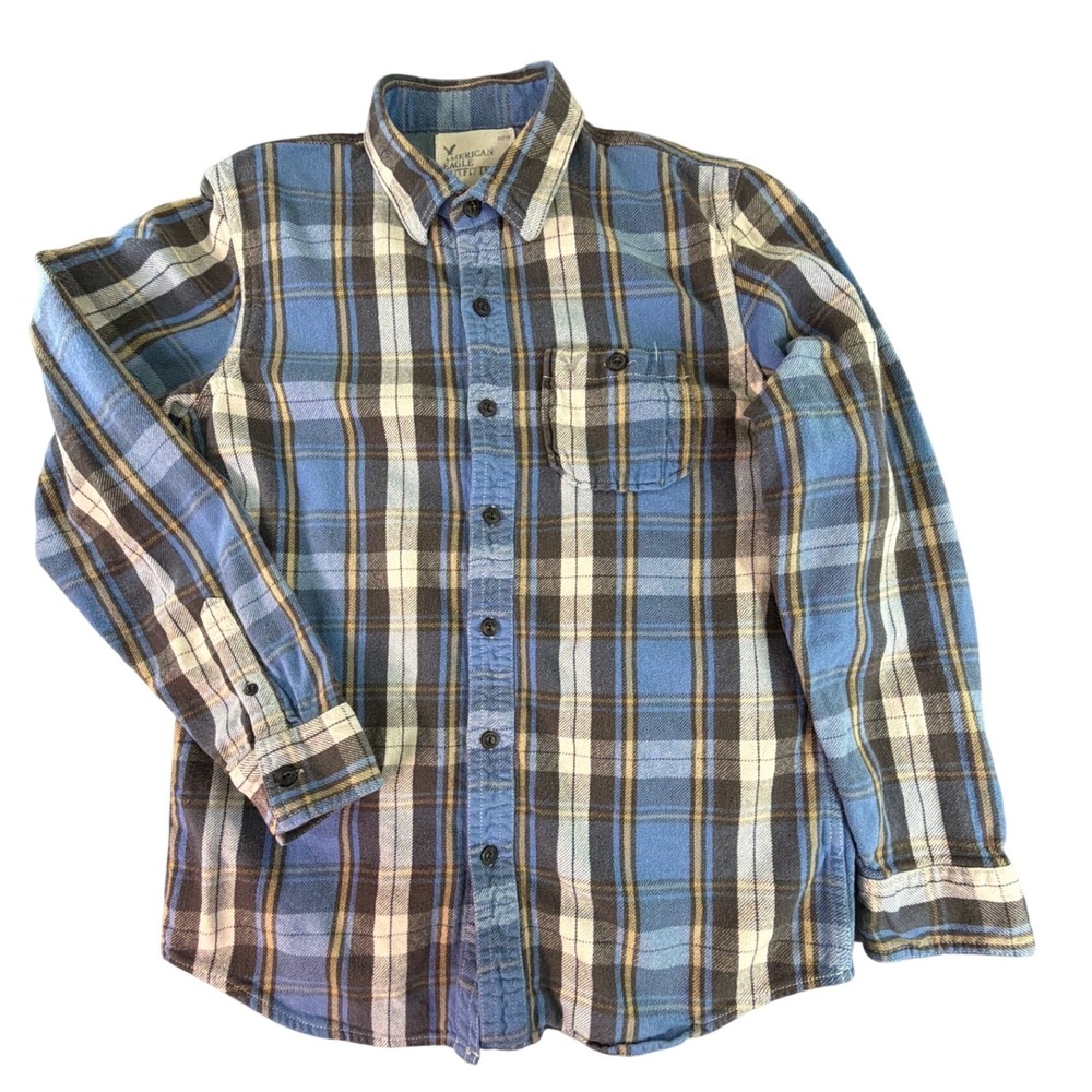 American Eagle Outfitters Mens Blue Plaid Flannel Button Down Shirt Large L No77